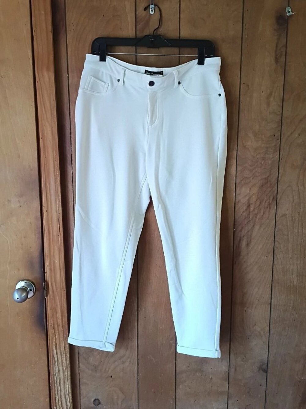 Like an Angel White Stretch Pants Plus Size 1X Cotton Blend Casual